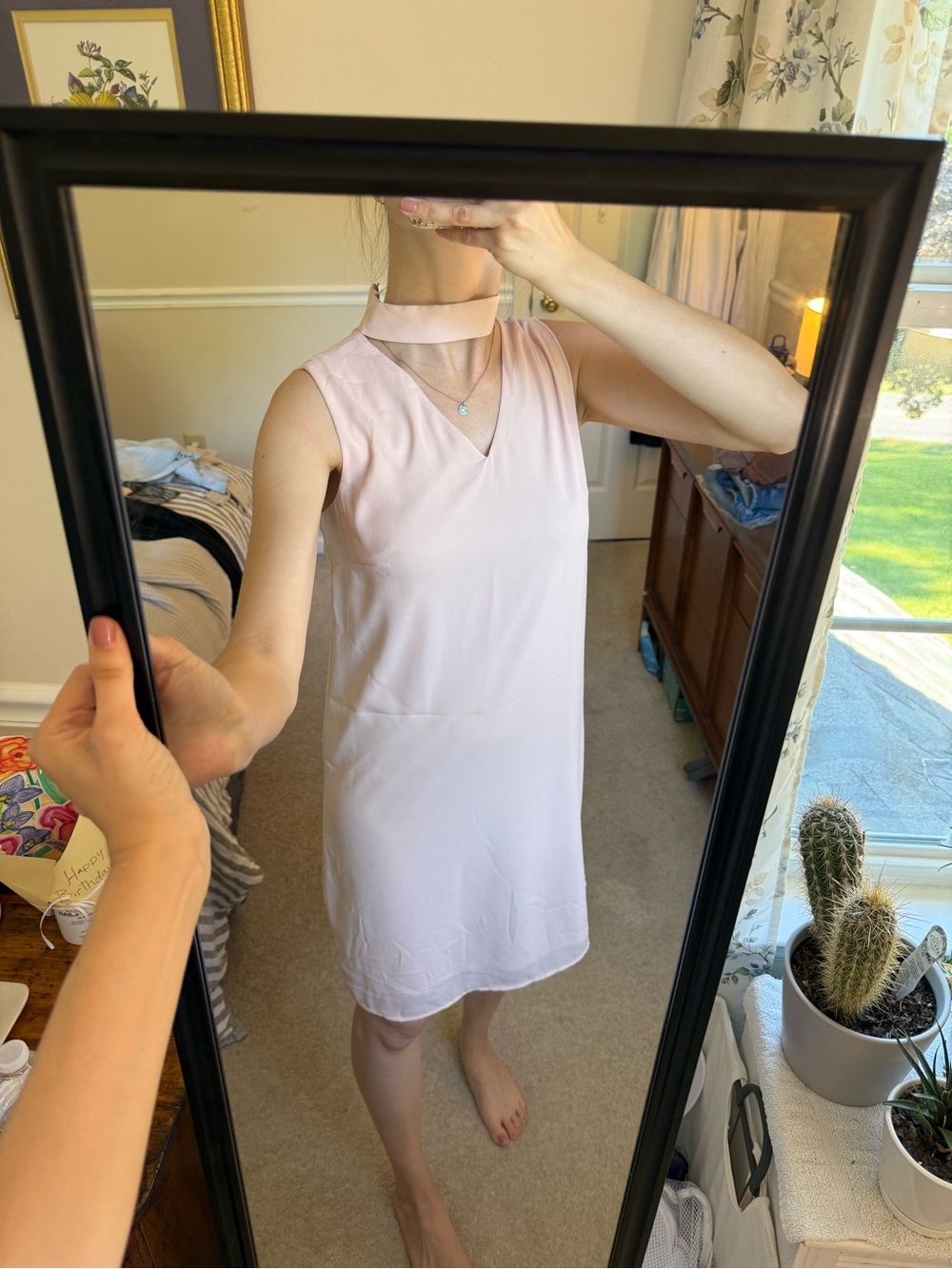 Sleeveless Choker Neck Shift Dress in Light Pink